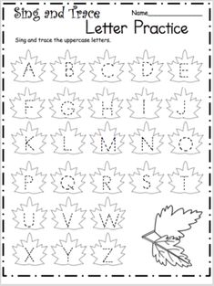 a worksheet for letter practice with leaves