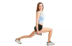 a woman doing squats with dumbbells on her legs and smiling at the camera