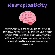 the words neuroplasticity are written in blue and pink on a black background