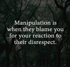 trees with the words manpulation is when they blane you for your reaction to their disrespect