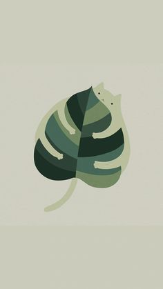 a cat sitting on top of a leaf in front of a gray background with green and white stripes