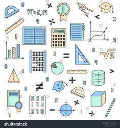 an image of different types of school supplies and symbols on a white background stock photo