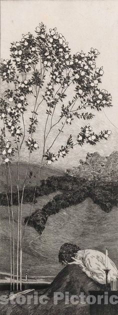 a black and white drawing of a person sleeping under a tree