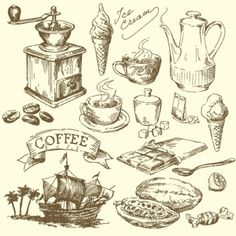 hand drawn coffee and dessert items