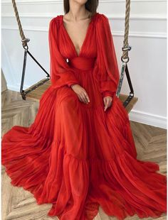 A-Line Evening Gown Elegant Dress Red Green Dress Formal Wedding Guest Floor Length Long Sleeve V Neck Chiffon with Ruched Green Dress Formal, Dress Formal Wedding Guest, Red Green Dress, Gown Elegant, Formal Wedding Guests, Dresses Formal Elegant, Evening Gowns Elegant, Chiffon Long Sleeve, Chiffon Prom Dress