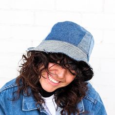 Adjustable Denim Bucket Hat, Medium Wash Denim Bucket Hat With Wide Brim, Trendy Reversible Cotton Hat, Medium Wash Cotton Bucket Hat, Wide Brim Cotton Hat In Medium Wash, Trendy Cotton Reversible Hat, Denim Bucket Hat, One Size Fits Most, Dark Wash Denim Bucket Hat, Blue Washed Bucket Hat