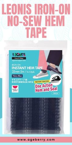 an ad for iron on no sew hem tape, with the text lions iron on no sew hem tape