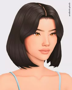 an animated image of a woman's face with brown eyes and long black hair