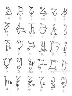 the alphabet and numbers are drawn in black ink on white paper, which is also handwritten