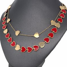 "𝓦𝓮𝓵𝓬𝓸𝓶𝓮 𝓽𝓸 𝓛𝓲𝓸𝓷𝓱𝓮𝓪𝓻𝓽 𝓳𝓮𝔀𝓮𝓵𝓻𝔂 𝓢𝓱𝓸𝓹 ♥ Beautiful Mini Heart Necklaces crafted in 14K Solid Italian Gold. These necklaces come in 2 variations: Red coral inlay gemstone chain or all gold multi heart cable chain necklace. Alternating Solid Gold and Red Coral hearts Measurements: 7.0mm Width Length: 18\" adjustable chain to 16\" Gold Heart Chain Measurements: 7.0mm Width Length: 16\" Length ITEM DETAILS  Made to Order 14-karat Gold Arrives in a Beautiful Jewelry Box. PROD Luxury Red Heart Pendant Necklaces, Luxury Red Heart Pendant Necklace, Red Clavicle Chain Jewelry For Valentine's Day, Luxury Double Heart Necklaces For Valentine's Day, Red Round Heart Necklace For Valentine's Day, Red Heart-shaped Necklace For Valentine's Day, Red Heart Necklace For Valentine's Day, Valentine's Day Red Gold Plated Necklaces, Luxury Red Jewelry For Valentine's Day