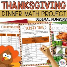 thanksgiving dinner math project for students to practice numbers and place value on the turkey theme