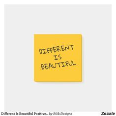 a yellow post - it with the words different is beautiful written in black on it