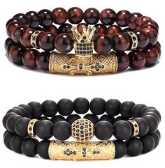 PRICES MAY VARY. Mens Crown Bracelet Set: 4 pcs crown charm beads bracelets set, black matte onyx stone beads and tiger eye beads, matching with black cubic zirconia, make you look more masculine,catch more eyes on you, various styles are enough to satisfy your daily collocation High Quality Material: The bead bracelet are made of black matte onyx stone and natural tiger eye stone, sturdy and comfortable, not easy to break or fade,can be worn for a long time; Natural stones jewelry restores and Look More Masculine, Mens Jewelry Diy, Mens Crown, Mens Bracelet Fashion, Men Stone Bracelet, Mens Bracelet Set, Crown Bracelet, Crown King, Best Gifts For Mom