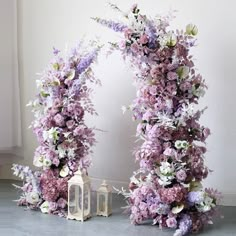 Horn Arch Purple Flower Arrangement Wedding Backdrop Decor Artificial Rose Hydrangea Flower Row Color Schemes Spring, Lilac Wedding Themes, Lilac Decor, Purple Flower Arrangements, Wisteria Wedding, Lavender Wedding Theme, Wedding Color Schemes Spring, Flower Arrangement Wedding, Wedding Archway