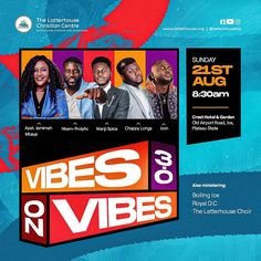 an event poster for vibes on vibes featuring various people in different colors and sizes