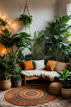 Reading nook with lots of low light plants Room Of Plants, Green Spaces Indoor, Reading Corner Plants, Living Room Corner Plants, At Home Meditation Room, Reading Room With Plants, Plants In Office Space Interiors, Spiritual Office Space, Forest Reading Corner