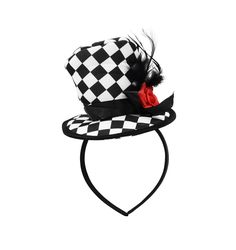 PRICES MAY VARY. Whimsical Design: Enhance your Mad Hatter costume with this charming mini top hat featuring checkered patterns, feathers, and a decorative flower. Comfortable Headband: Secured with a headband for easy and comfortable wear, suitable for various head sizes. Small top hat is approximately 6 inches wide and 3.5 inches tall. Top hat is soft and filled with polyester fill. Durable Construction: Made with quality materials for lasting durability and repeated use. Top hat sits offset t Top Hat Headband, Mad Hatter Costume, Checker Top, Whimsical Accessories, Mad Hatter Hats, Hat Headband, Mad Hatters, Comfortable Headbands, Mini Top Hat