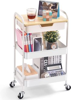 a book shelf with books and magazines on it