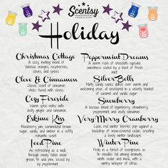 the holiday menu is shown with different types of food and drinks on it's side