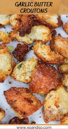 garlic butter croutons with text overlay