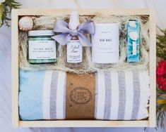 the spa gift set is in a wooden box