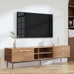 Fine Wood TV Cabinet with Drawers - CharmyDecor Mid Century Tv Console, Black Tv Console, Cabinets With Drawers, Walnut Tv Stand, Walnut Wood Color, Mid Century Modern Sideboard, Mid Century Modern Tv Stand, Wood Tv Console, Cabinet With Drawers