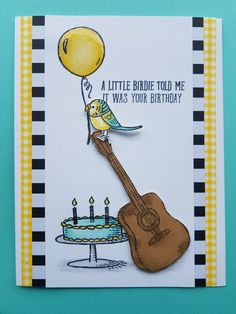 a birthday card with a bird on top of a guitar and the words, a little bridle told me it was your birthday