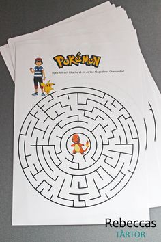 four sheets of paper with an image of pokemon on them