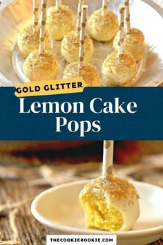 lemon cake pops on a plate with the title overlay