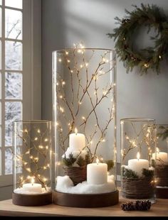 Holiday Lantern Decor, Winter Dekoration Diy, Diy Light Globe Ideas, Light Color Decor, Christmas Crafts Lanterns, Holiday Candle Decor, Let It Snow Decorations, Christmas Porch Ideas Diy, Dollar Store Winter Decor