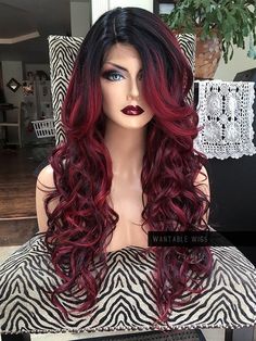 Ombre Wigs For White Women, Black And Burgundy Hair, Mama Hair, Red Ombre Hair, Beachy Hair, Layered Haircuts For Medium Hair, Heatless Hairstyles