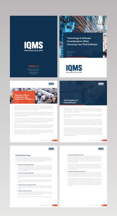 four different business brochures with blue and orange colors, including the company's logo