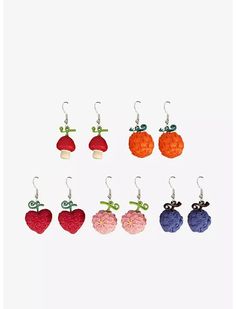 One Piece Devil Fruit Charm Earring Set One Piece Earrings, One Piece Jewelry, One Piece Devil Fruit, Devil Fruit, Supergirl Superman, Hello Kitty House, Exploding Kittens, Emily The Strange, The Last Unicorn