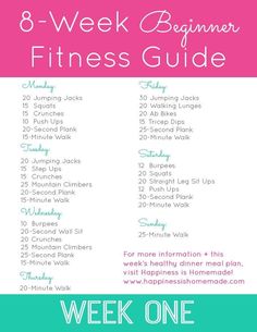 the 8 - week beginner fitness guide is shown in pink, blue and green