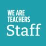 the words we are teachers staff on a blue background with white lettering that reads, we are