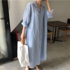 Top Seller for Lady Loose Long Shirt Blouse Dress Retro Casual Cotton Oversized White Blue Chic, Women's Dresses Basic Long Sleeve Shirt, Plus Size Shirt Dress, Mode Abaya, Popular Fashion, Solid Color Shirt, Cute Fall Outfits, Long Shirt Dress, Loose Shirts, Color Shirt