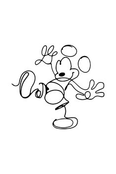 a drawing of mickey mouse flying through the air with his arms out and feet in the air