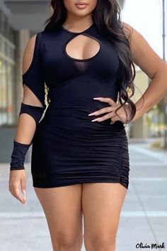 Olivia Mark - Womens Elegant Solid Black Long Sleeve Dress with Stylish Fold-Over Neck and Exquisite Hollowed-Out Detail Dresses For Club Night, Dresses For Club, Club Night, Long Sleeve Dresses, Black Long Sleeve Dress, Hip Dress, Sleeve Dresses, Club Dresses, Upcycle Clothes