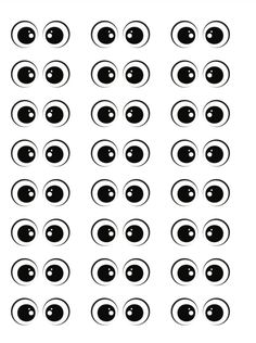 black and white eyeballs with different shapes on the eyes, all in various sizes