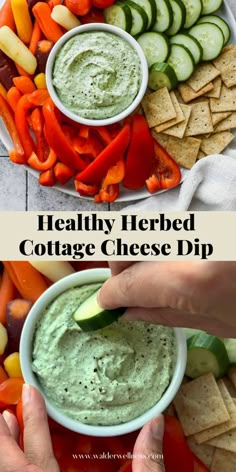 Video showing how to make a savory cottage cheese dip with fresh herbs in a food processor. Herbed Cottage Cheese, Ways To Eat Cottage Cheese Savory, Cottage Cheese Mediterranean, Healthy Cracker Dip, Cottage Cheese Recipes Vegetarian, Healthy Snacks With Vegetables, Cottage Cheese And, Savory Cottage Cheese Dip