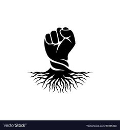 a clenched hand with roots on white background