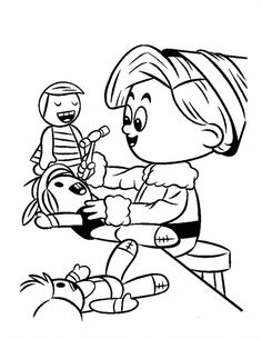 a black and white drawing of a girl playing with her doll while another child watches