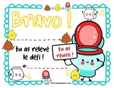 a cartoon character holding a sign with the words bravo in spanish and an image of a toilet