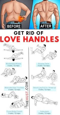 a poster showing how to get rid of love handles in the chest and lower back