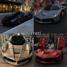 four different sports cars parked in front of each other