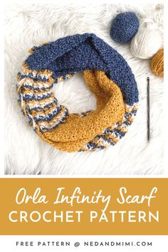 a crochet scarf with the text, striped infinity scarf crochet pattern