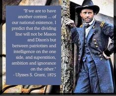 a man in a blue suit and hat standing next to a tree with a quote from ulysses s grant