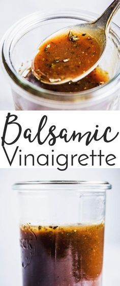 balsamic vinaigrette in a glass jar with a spoon