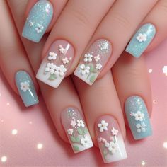 Plain Short Nails, Nails W Charms, Wedding Guest Nails, Fall Nail Inspiration, Snowflake Nail Design, Mint Green Nails, Pink Nail Art Designs, Green Acrylic Nails, Simple Spring Nails