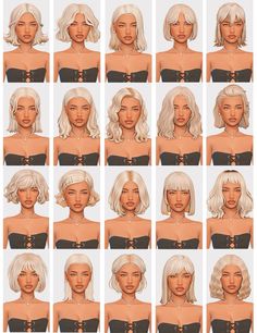 many different types of women's hair are shown in this image, including blondes and